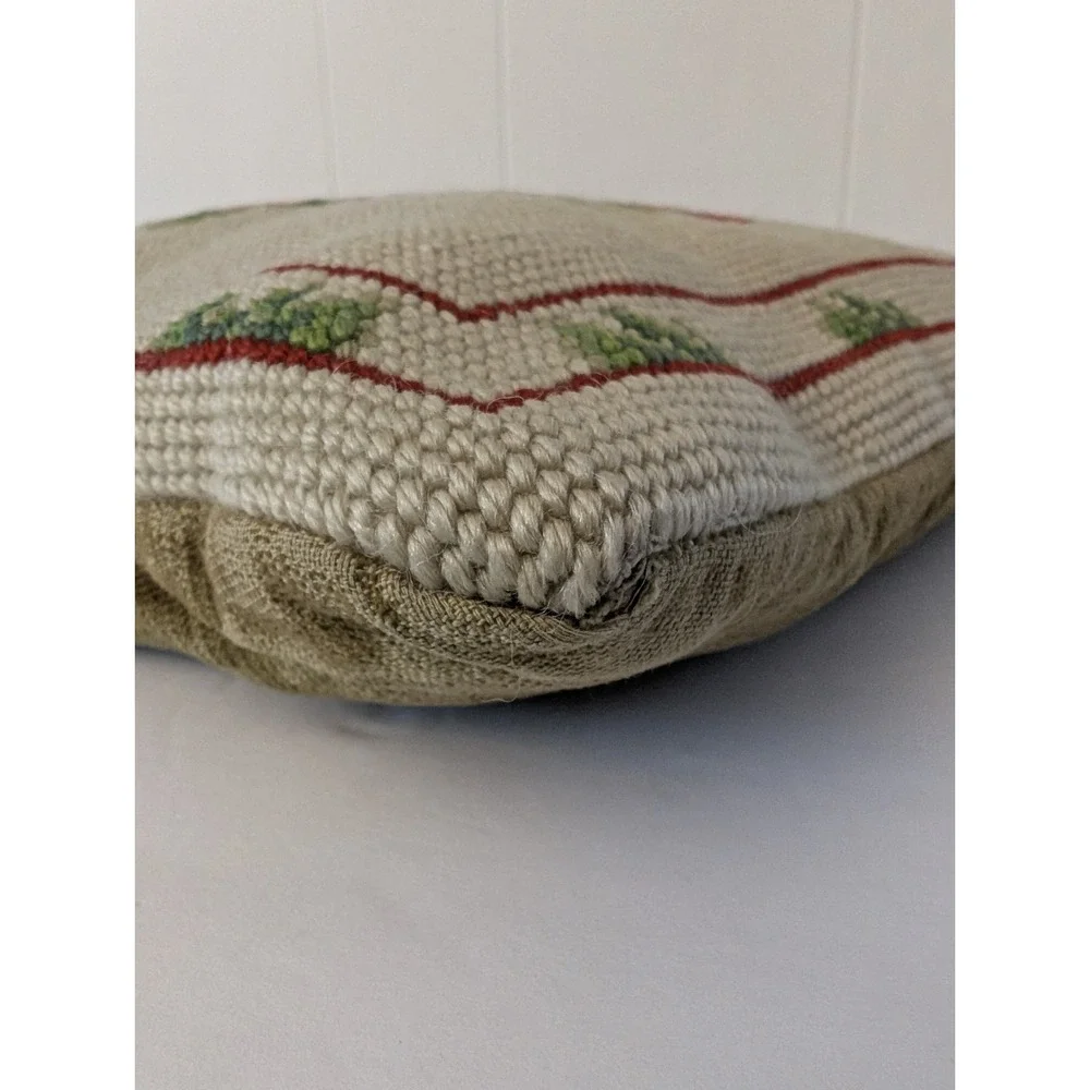 VTG Wool Needlepoint Petit Point Embroidered Floral Pillow Handmade Hydrangea 11